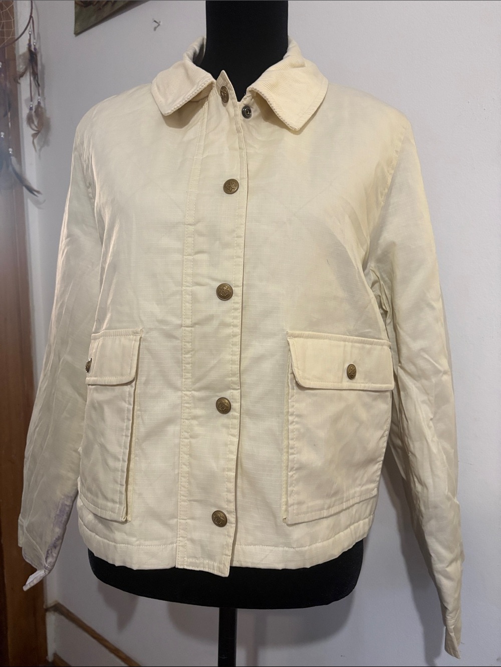 NWT J. Crew Cropped Barn Jacket in ripstop cotton Ivory Lace Size L